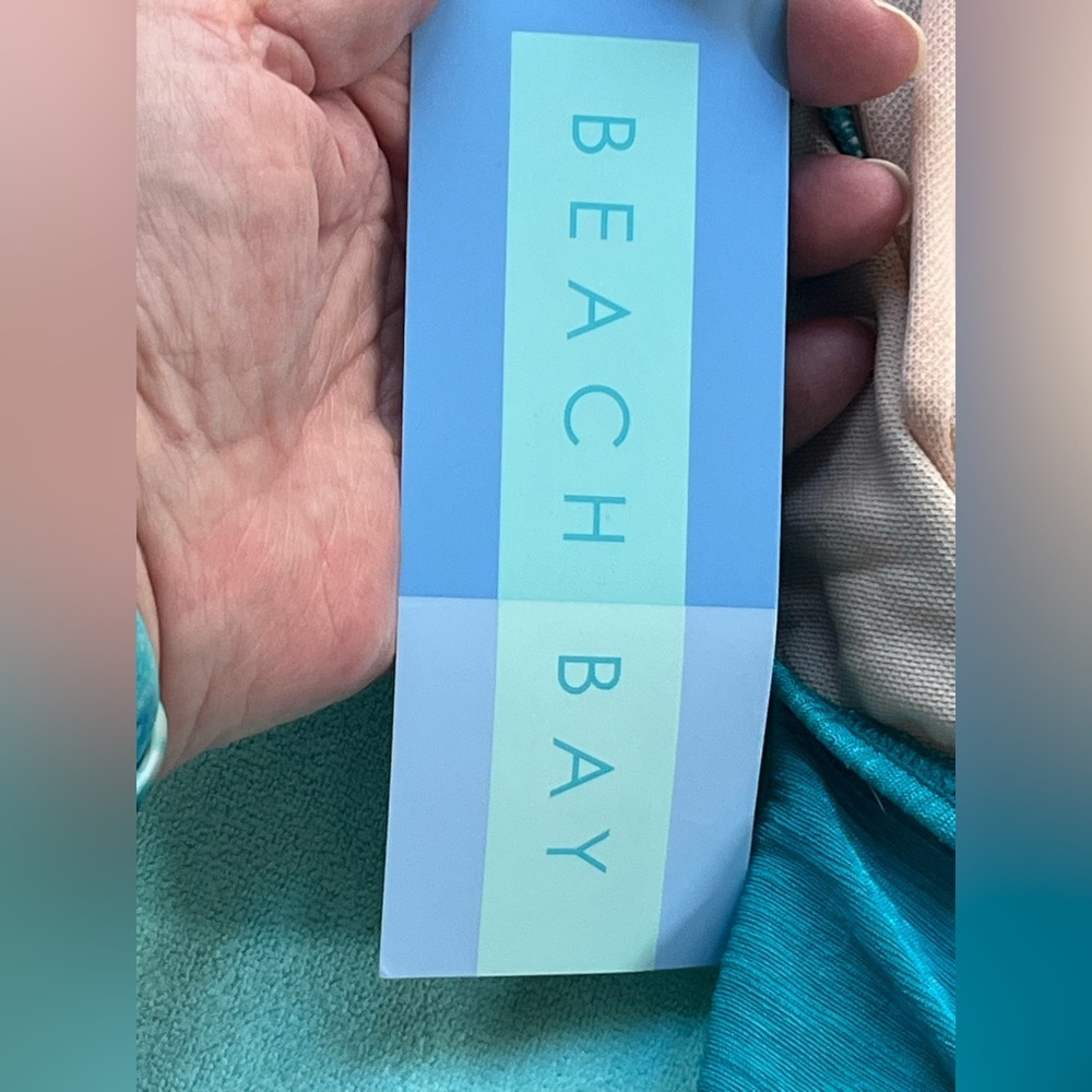 So Flattering! Beach Bay Wrap Top, Gold Metal Circle Grommet-Teal 1 pc Swim Suit - Picture 15 of 16